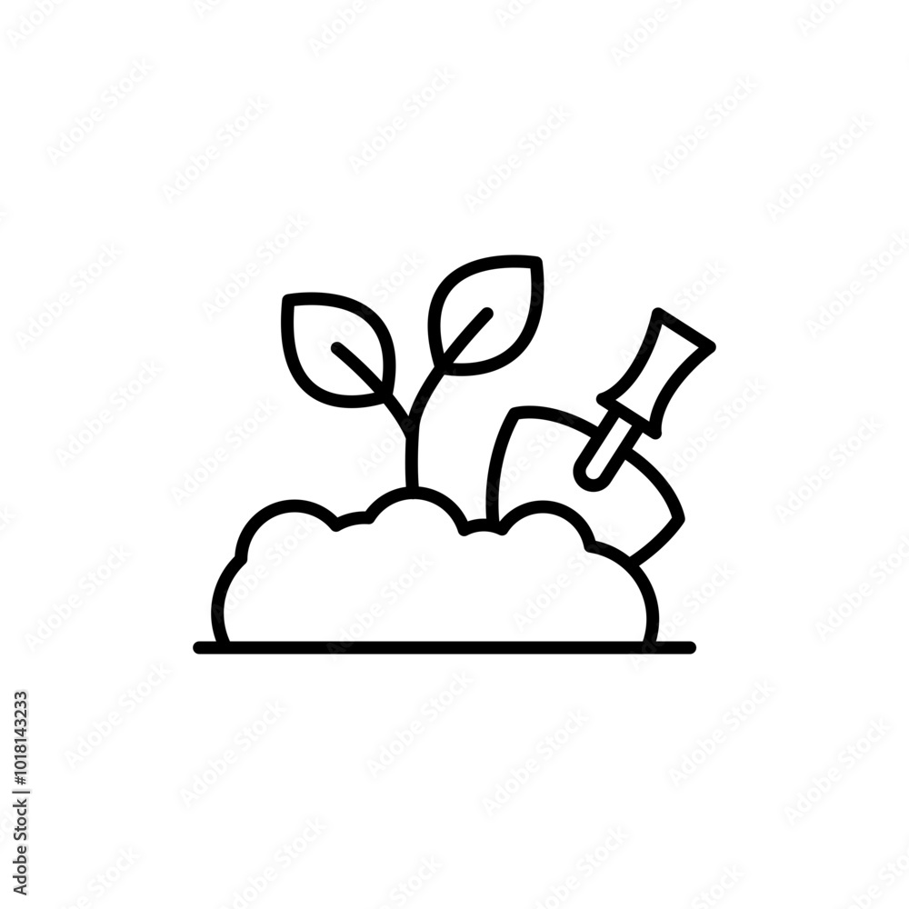 Gardening icon. Simple outline style. Garden, farming, shovel, soil, spade, organic, trowel, dirt, nature, farm, agriculture concept. Thin line symbol. Vector illustration isolated. Gardening icon. Simple outline style. Garden, farming, shovel, soil, spade, organic, trowel, dirt, nature, farm, agriculture concept. Thin line symbol. Vector illustration isolated.