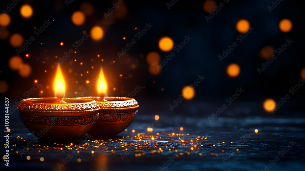 Two glowing candles surrounded by soft, warm light and sparkles. Two glowing candles surrounded by soft, warm light and sparkles.