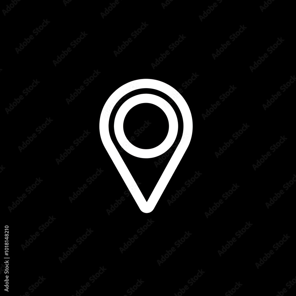 Pin icon on black background, minimalist design. Pin icon on black background, minimalist design.