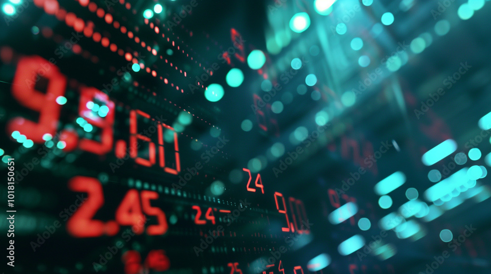 Dynamic Digital Stock Market Display with Red and Green Numbers on Blue ...