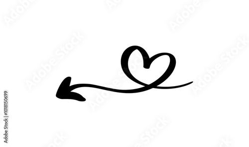 Heart Shaped Valentine Arrow with Flowing Line. Love Vector Illustration for Creative Designs