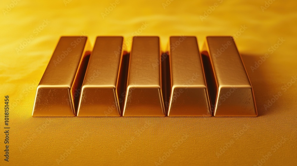 Gold Bars Stacked on Yellow Fabric Gold Bars Stacked on Yellow Fabric
