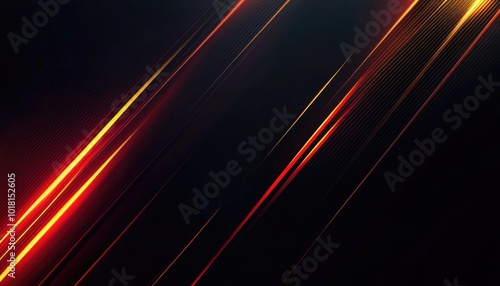 Abstract Diagonal Lines with Red and Yellow Glowing Lights on a Black Background