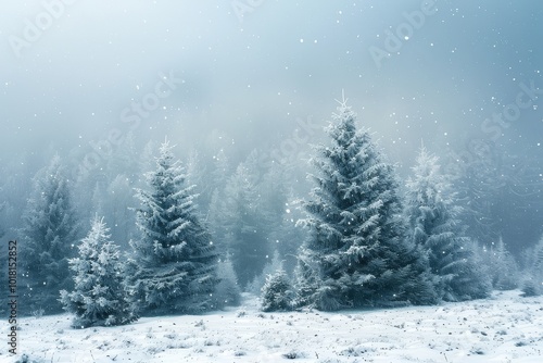 Wallpaper Mural Beautiful snowy winter forest with snow-covered trees and falling snowflakes in the mountains, perfect for copy space in winter landscape photography. Torontodigital.ca