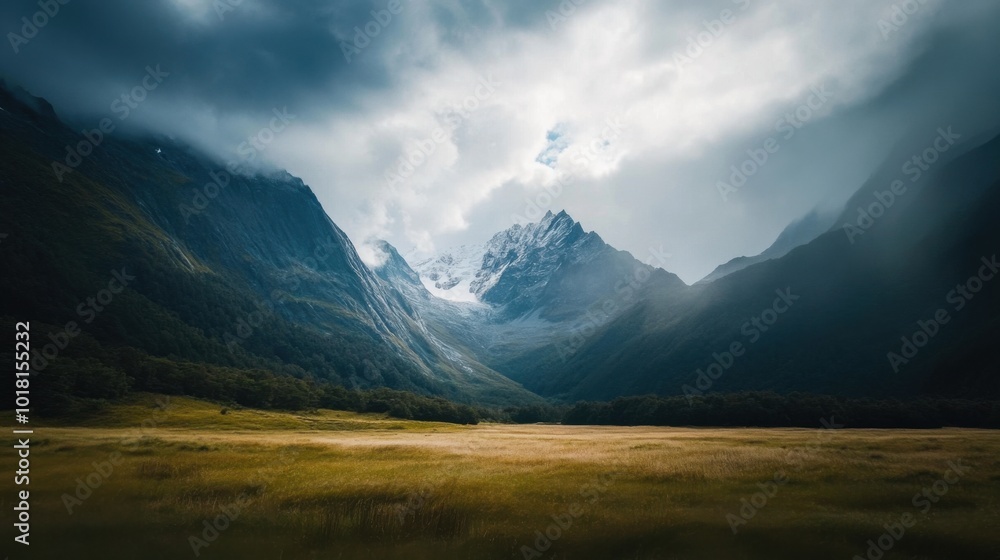 Midnight Sun Sets over Fiordland's Majestic Alpine Peaks Midnight Sun Sets over Fiordland's Majestic Alpine Peaks