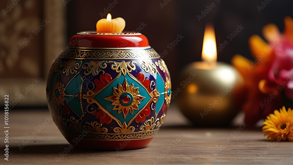 A beautifully painted Vastu Kalash, symbolizing abundance, positivity, and protection. Ideal for placing at entrances or puja rooms to enhance good fortune. A beautifully painted Vastu Kalash, symbolizing abundance, positivity, and protection. Ideal for placing at entrances or puja rooms to enhance good fortune.