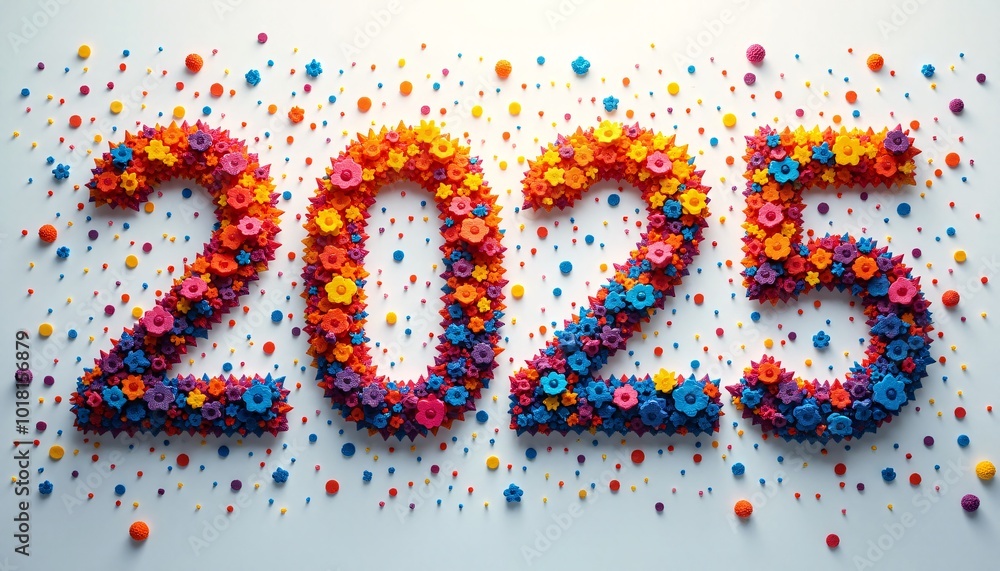 The year “2025” designed as a mosaic made of tiny, colorful squares or triangles The year “2025” designed as a mosaic made of tiny, colorful squares or triangles