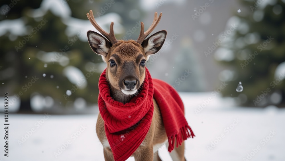 Adorable baby reindeer wearing a cozy scarf Adorable baby reindeer wearing a cozy scarf