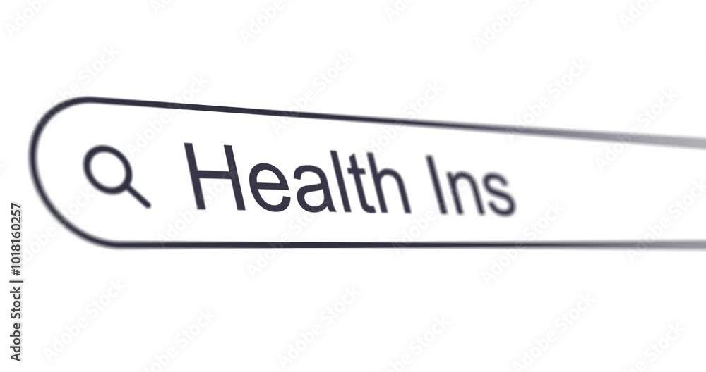 Typing word Health Insurance into search box, search bar close-up, text box in browser with query what is Insurance, footage