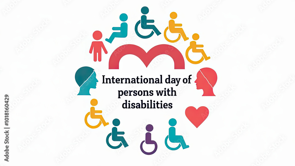 Celebrating International Day of Persons with Disabilities, colorful symbols, diversity, inclusion, awareness, compassion, global event concept Celebrating International Day of Persons with Disabilities, colorful symbols, diversity, inclusion, awareness, compassion, global event concept