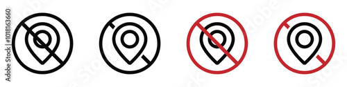 No GPS vector icons. Invalid location vector signs set. Prohibited pointer vector symbols. Invalid location icon