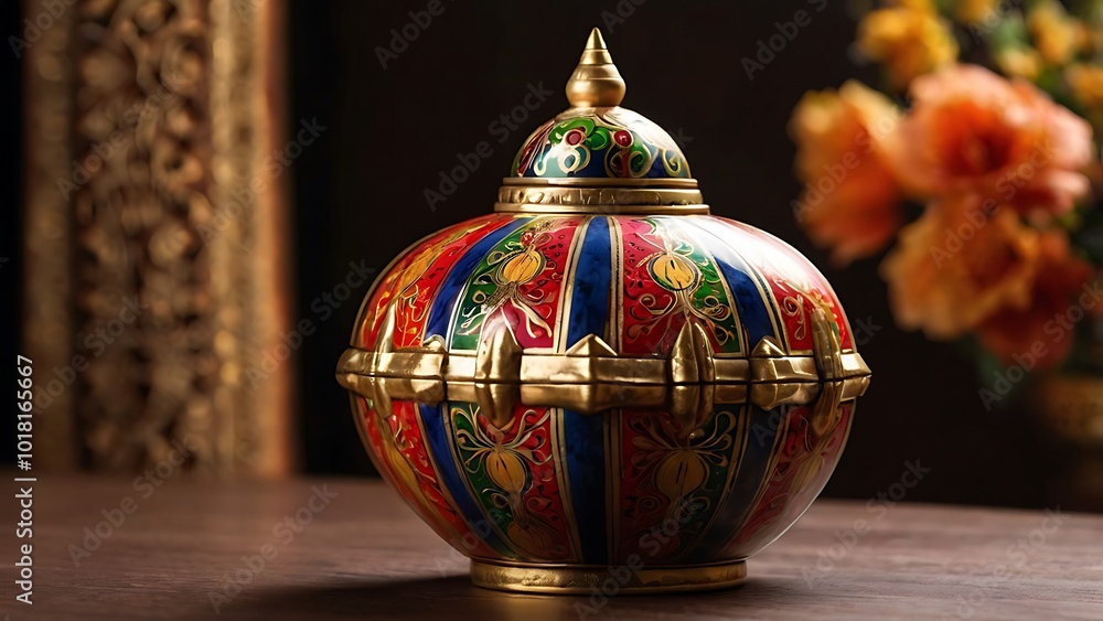 A beautifully painted Vastu Kalash, symbolizing abundance, positivity, and protection. Ideal for placing at entrances or puja rooms to enhance good fortune. A beautifully painted Vastu Kalash, symbolizing abundance, positivity, and protection. Ideal for placing at entrances or puja rooms to enhance good fortune.