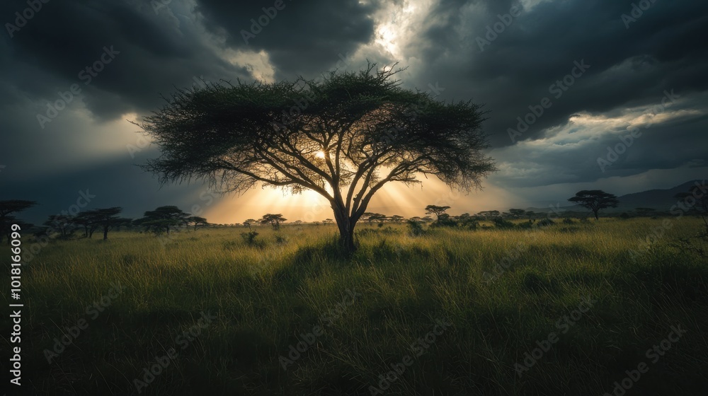 Golden Hour Glow on African Savannah Plains Golden Hour Glow on African Savannah Plains