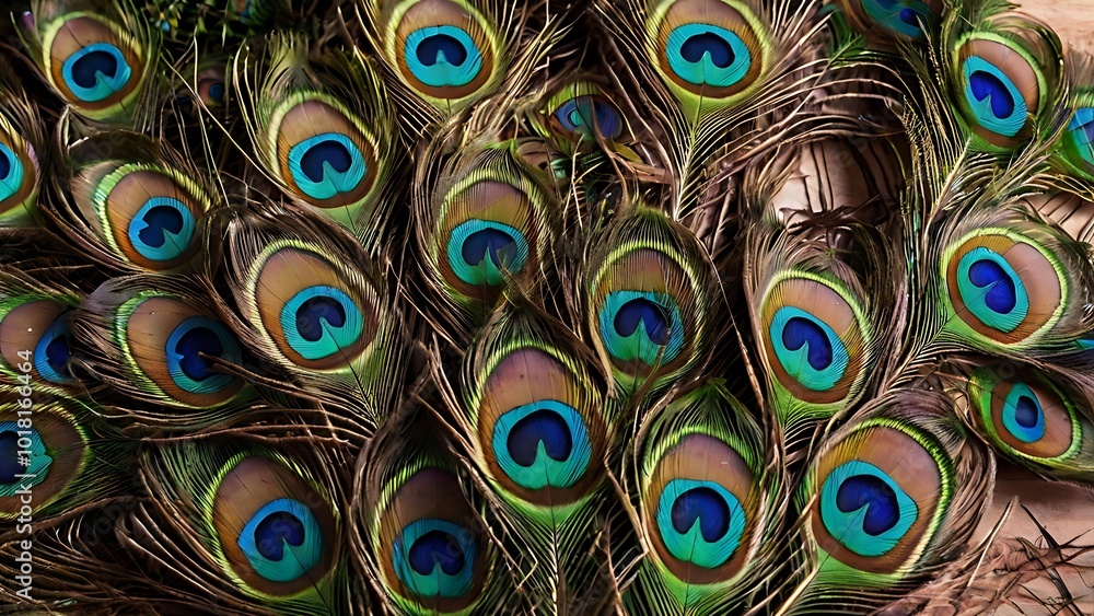 Obraz premium A bunch of peacock feathers used in Vastu to promote peace, harmony, and protection. Ideal for placing in living rooms or prayer areas to clear negative energy.