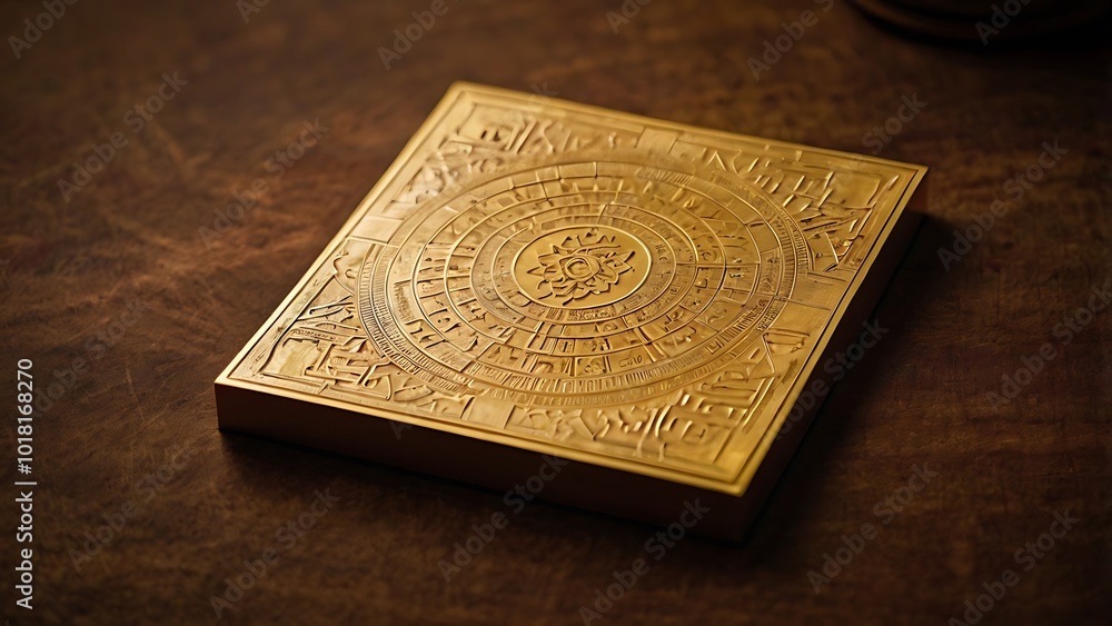 A gold-plated Vastu Yantra, etched with sacred geometric patterns, used for attracting wealth, prosperity, and success. Perfect for placing in homes, offices, or temples. A gold-plated Vastu Yantra, etched with sacred geometric patterns, used for attracting wealth, prosperity, and success. Perfect for placing in homes, offices, or temples.