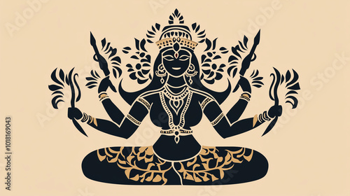 silhouette of goddess durga with weapon, celebrating navratri photo