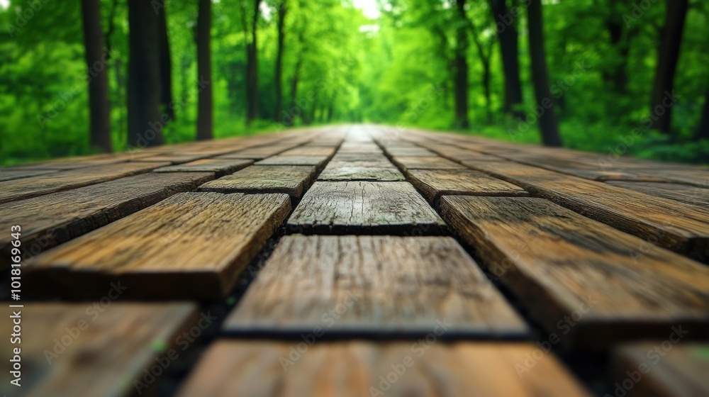 Wooden Pathway Through Lush Green Forest, AI Wooden Pathway Through Lush Green Forest, AI