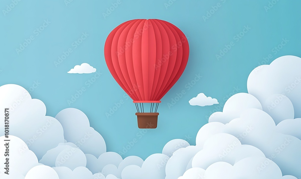 A red and white hot air balloon soaring through the sky. Perfect for travel and adventure themes
A red and white hot air balloon soaring through the sky. Perfect for travel and adventure themes