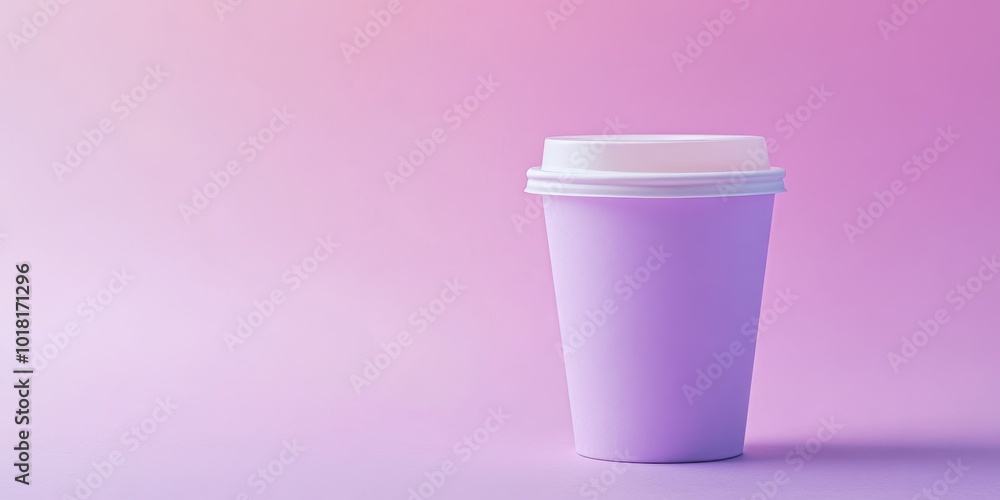 A minimalist purple coffee cup against a soft pink gradient background, perfect for modern branding and beverage concepts. A minimalist purple coffee cup against a soft pink gradient background, perfect for modern branding and beverage concepts.