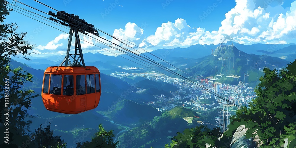 The cable car floats over a green valley against the backdrop of snow-capped mountains and small villages at the foot.
The cable car floats over a green valley against the backdrop of snow-capped mountains and small villages at the foot.