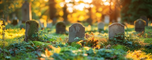 A beautiful cemetery. Memorial Day for the Dead. Funeral services. Care of the grave. A public burial place photo