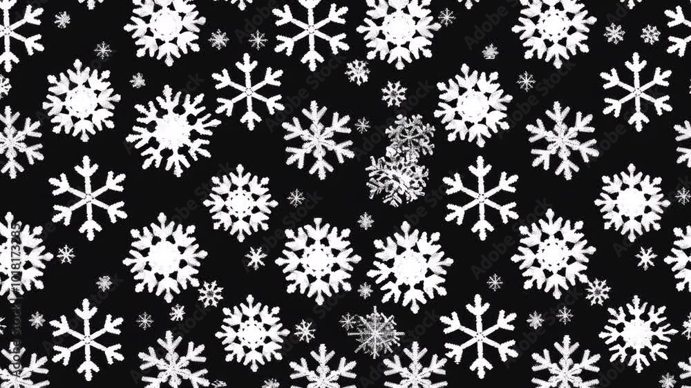 White snowflakes on black, animated video background with seamless loop White snowflakes on black, animated video background with seamless loop