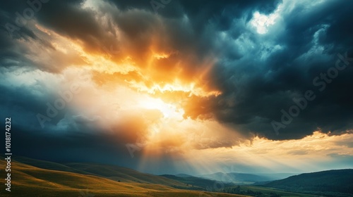 Dramatic Sunset Over Hills