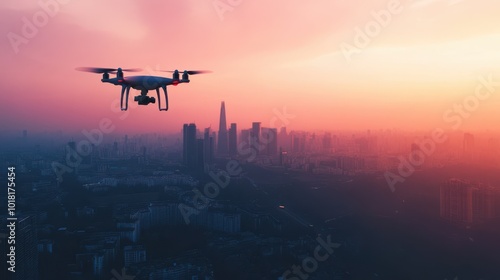 Cutting-edge drone technology capturing aerial footage of a modern cityscape