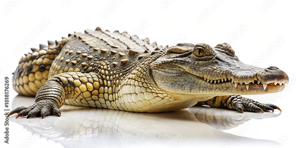 Obraz premium Impressive top-down shot of a crocodile, showcasing its beauty. Ideal for wildlife aficionados and nature lovers who admire striking drone