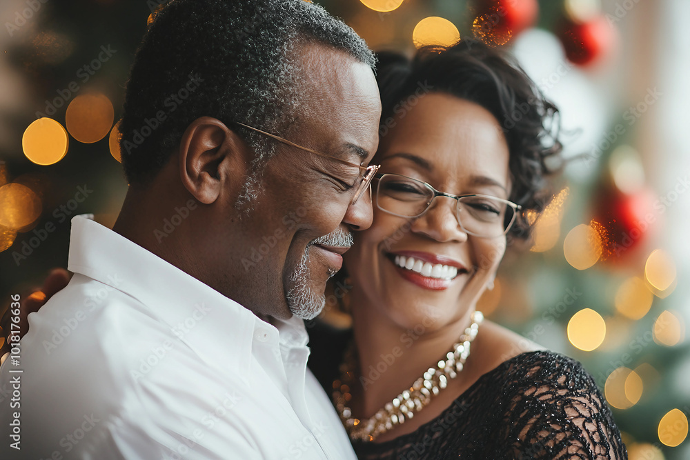 Generative AI image of mother father child couple family together by decorated Christmas tree holiday celebration themes Generative AI image of mother father child couple family together by decorated Christmas tree holiday celebration themes