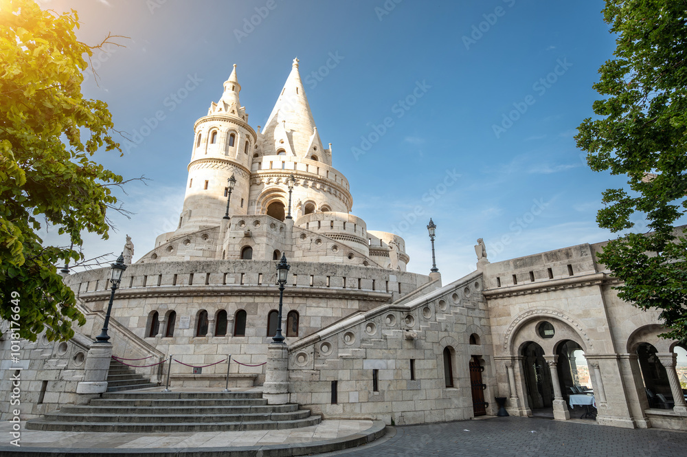 Fototapeta premium Budapest, Hungary. August 26, 2022. Amazing shoot with the fishermen's bastion: the atmosphere is fairytale. Beautiful summer day.