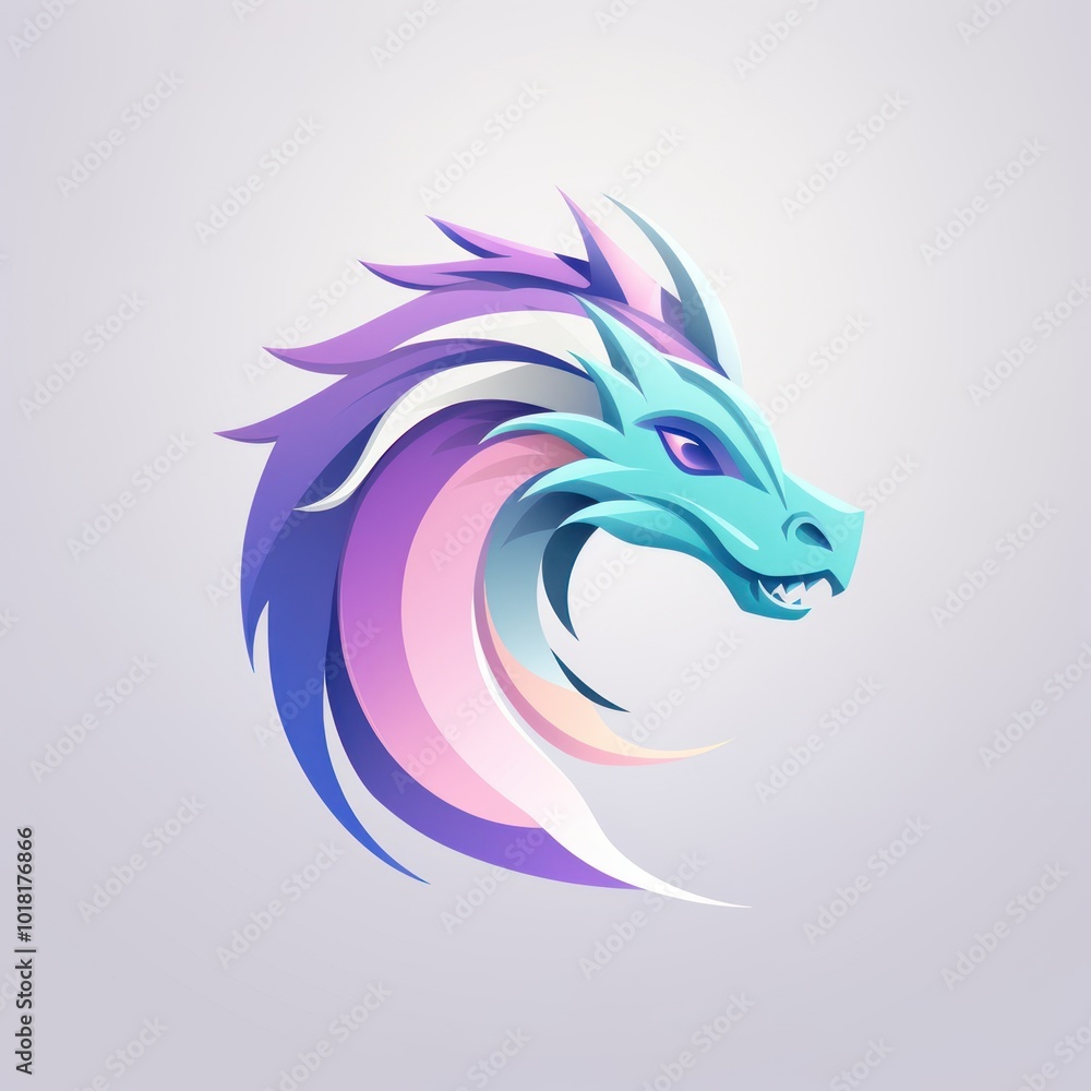 Elegant Abstract Dragon Illustration in Pastel Colors on White Background. Fantasy Creature Design Elegant Abstract Dragon Illustration in Pastel Colors on White Background. Fantasy Creature Design