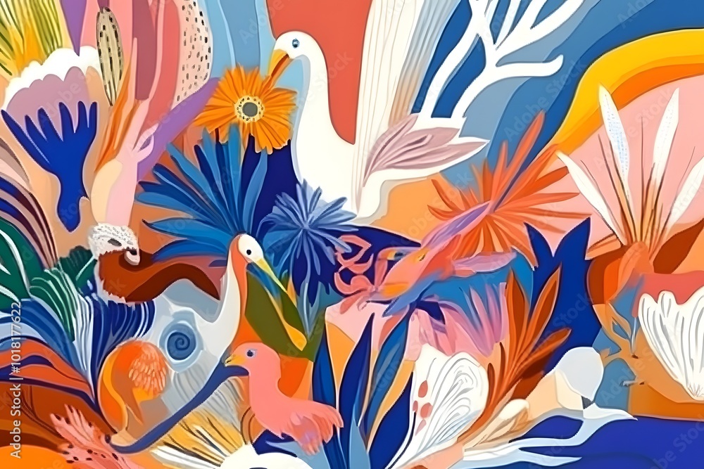 Abstract Colorful Bird and Flower Illustration Abstract Colorful Bird and Flower Illustration