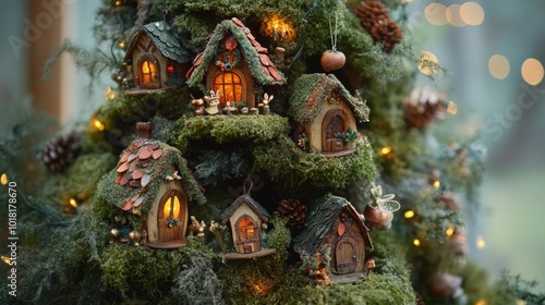 Fairy Houses on Moss Tree.