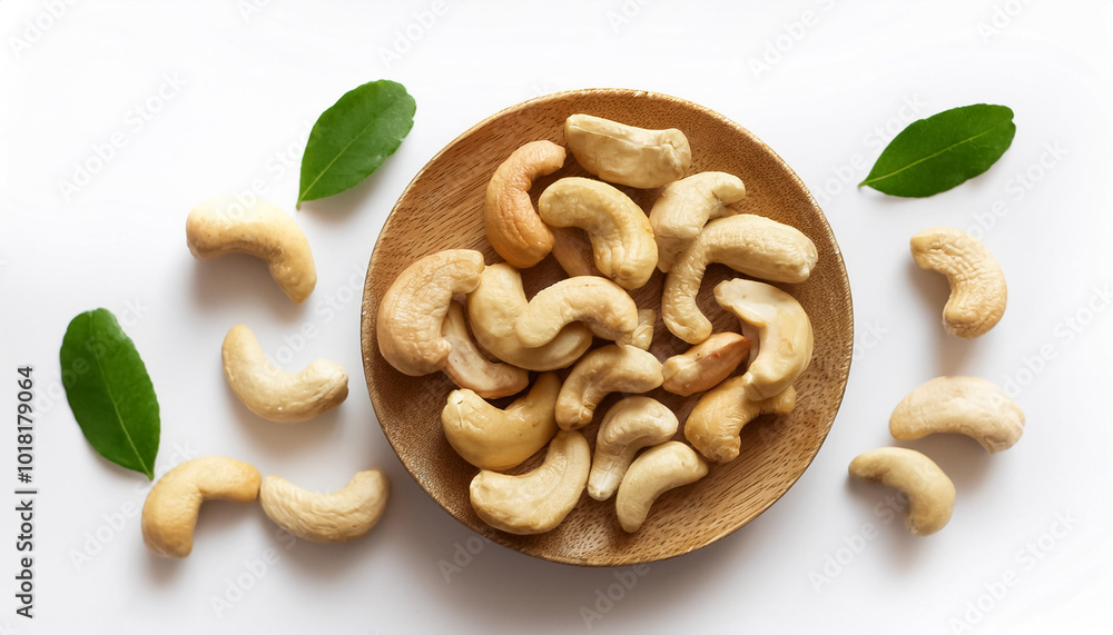 Fototapeta premium Cashew nuts, isolated against a clean, smooth white background