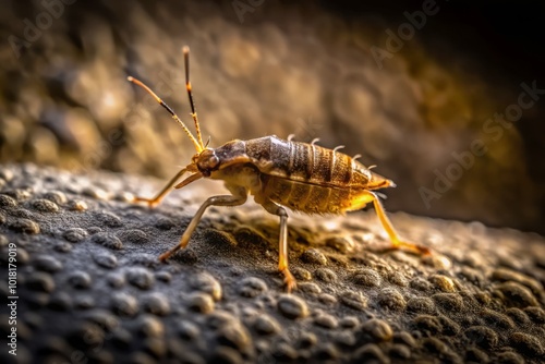 Night Photography of Dicranocephalus albipes Nymph Walking on Concrete Wall photo