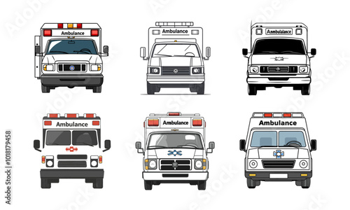 Set of emergency vehicles. Police car, taxi, ambulance and fire truck