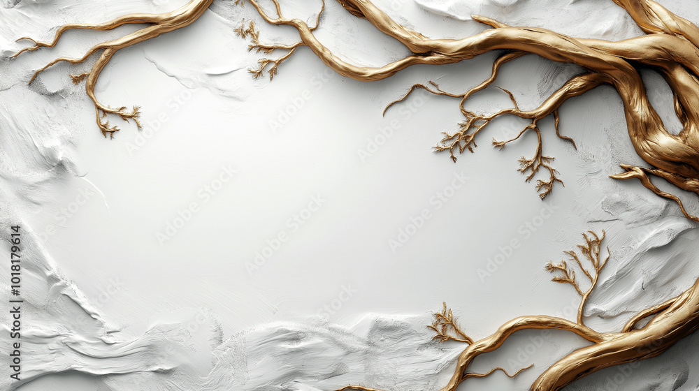 A tree with gold branches is on a white background A tree with gold branches is on a white background