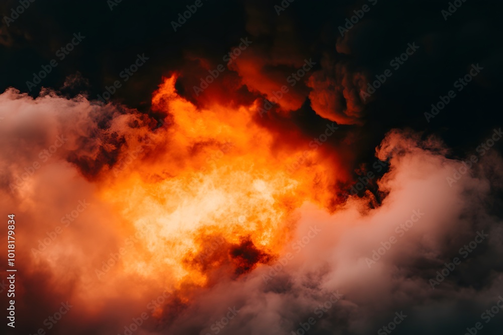Dramatic Orange and White Smoke Clouds in Dark Sky Dramatic Orange and White Smoke Clouds in Dark Sky
