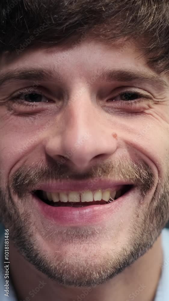 Close up portrait of a happy and positive Caucasian middle aged male office worker, manager, boss or director in the office. Vertical video. Close up portrait of a happy and positive Caucasian middle aged male office worker, manager, boss or director in the office. Vertical video.