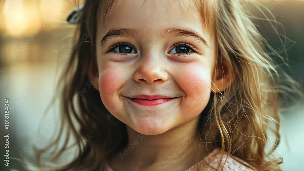 A young girl with long brown hair smiles brightly at the camera A young girl with long brown hair smiles brightly at the camera