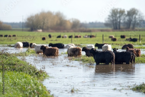 Wallpaper Mural Flock of sheep standing on flooded pasture land Torontodigital.ca