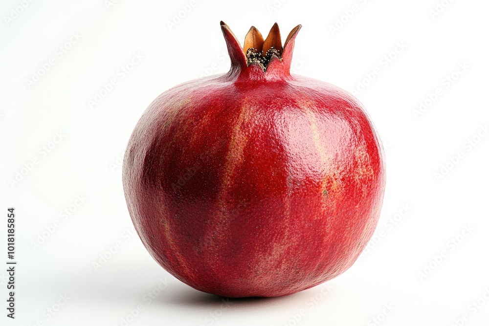 Single ripe pomegranate fruit sitting on white background Single ripe pomegranate fruit sitting on white background