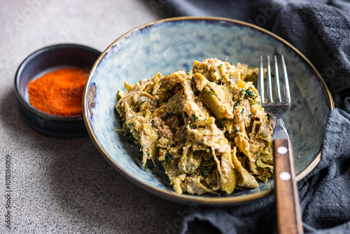 Traditional Georgian Lobio with green beans and walnuts photo