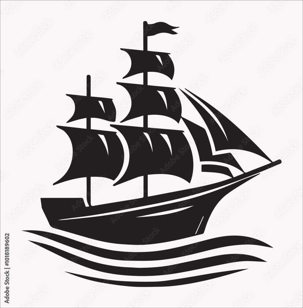 A vector image of a boat logo featuring a black silhouette of the historic sailing boat emblem A vector image of a boat logo featuring a black silhouette of the historic sailing boat emblem