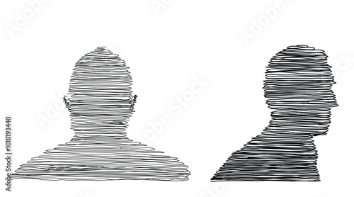 Scribble Sketch Male Bust Side and Frontal View. Business people and body shapes concept vector