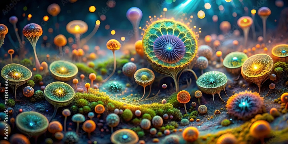 A surreal landscape of luminous bioluminescent flora, reminiscent of an alien world, with glowing orbs and vibrant colors. A surreal landscape of luminous bioluminescent flora, reminiscent of an alien world, with glowing orbs and vibrant colors.