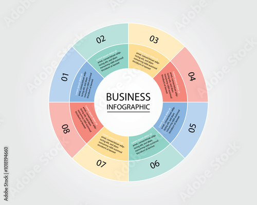 Business Infographic modern design template for banners and infographics for 8 pie of half circle step 