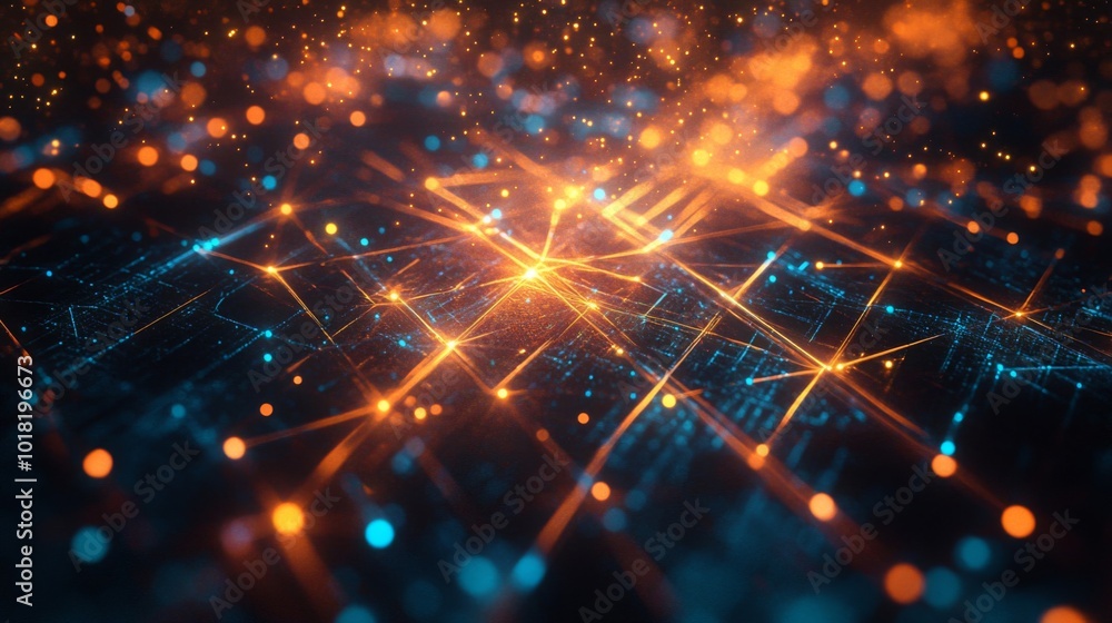Abstract Digital Network with Glowing Lines and Bokeh Lights Abstract Digital Network with Glowing Lines and Bokeh Lights