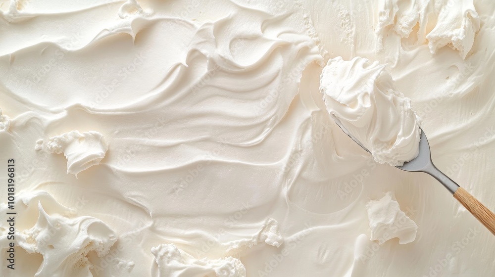 Whipped cream being scooped with a spoon, the airy, fluffy texture clear and light, Picture taken by Nikon Z7 35mm+ lens Whipped cream being scooped with a spoon, the airy, fluffy texture clear and light, Picture taken by Nikon Z7 35mm+ lens